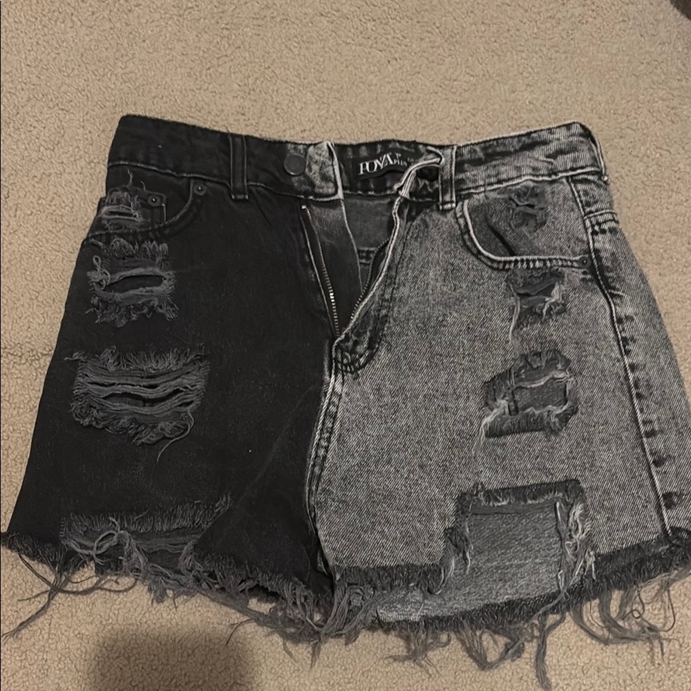 Love Tree Black and Gray Distressed Women's Shorts
